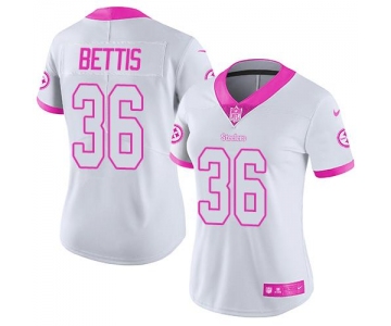 Nike Steelers #36 Jerome Bettis White Pink Women's Stitched NFL Limited Rush Fashion Jersey