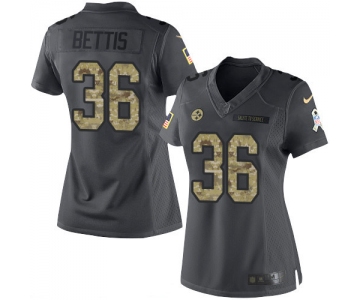 Women's Pittsburgh Steelers #36 Jerome Bettis Black Anthracite 2016 Salute To Service Stitched NFL Nike Limited Jersey