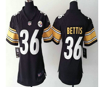 Women's Pittsburgh Steelers #36 Jerome Bettis Black Retired Player NFL Nike Game Jersey