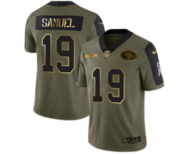 Men's Olive San Francisco 49ers #19 Deebo Samuel 2021 Camo Salute To Service Golden Limited Stitched Jersey