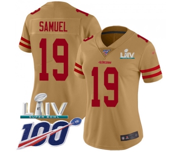 Nike 49ers #19 Deebo Samuel Gold Super Bowl LIV 2020 Women's Stitched NFL Limited Inverted Legend 100th Season Jersey