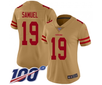 Nike 49ers #19 Deebo Samuel Gold Women's Stitched NFL Limited Inverted Legend 100th Season Jersey