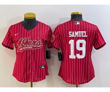 Women's San Francisco 49ers #19 Deebo Samuel Red Pinstripe With Patch Cool Base Stitched Baseball Jersey