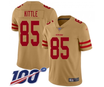 49ers #85 George Kittle Gold Men's Stitched Football Limited Inverted Legend 100th Season Jersey