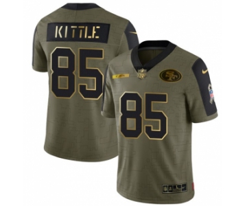 Men's Olive San Francisco 49ers #85 George Kittle 2021 Camo Salute To Service Golden Limited Stitched Jersey