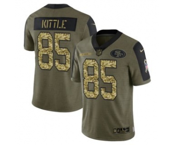 Men's Olive San Francisco 49ers #85 George Kittle 2021 Camo Salute To Service Limited Stitched Jersey