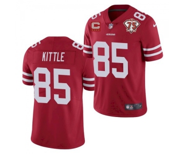 Men's San Francisco 49ers #85 George Kittle 2021 Red With C Patch 75th Anniversary Vapor Untouchable Limited Stitched Jerseys