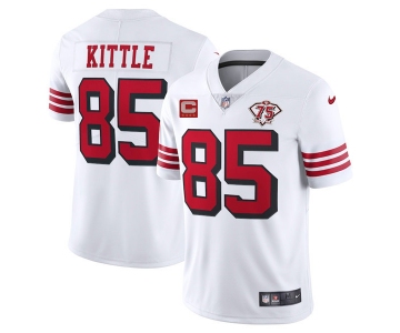 Men's San Francisco 49ers #85 George Kittle 2021 White With C Patch 75th Anniversary Vapor Untouchable Limited Stitched Jerseys