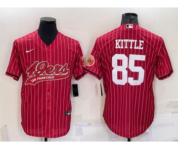 Men's San Francisco 49ers #85 George Kittle Red With Patch Cool Base Stitched Baseball Jersey