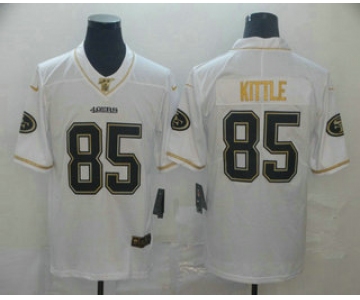 Men's San Francisco 49ers #85 George Kittle White 100th Season Golden Edition Jersey