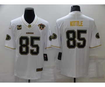 Men's San Francisco 49ers #85 George Kittle White 75th Patch Golden Edition Stitched NFL Nike Limited Jersey