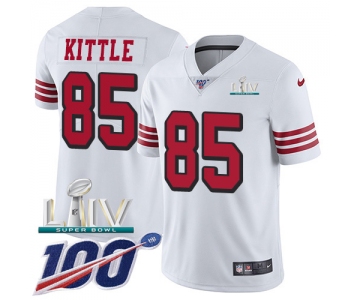 Nike 49ers #85 George Kittle White Super Bowl LIV 2020 Rush Youth Stitched NFL Limited 100th Season Jersey