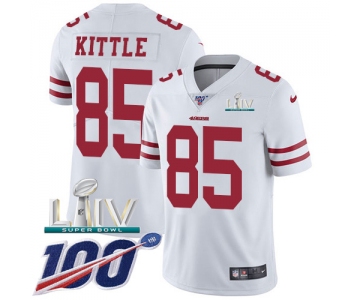Nike 49ers #85 George Kittle White Super Bowl LIV 2020 Youth Stitched NFL 100th Season Vapor Limited Jersey