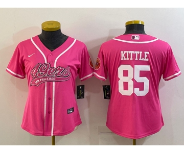 Women's San Francisco 49ers #85 George Kittle Pink With Patch Cool Base Stitched Baseball Jersey