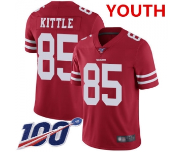 Youth 49ers #85 George Kittle Red Team Color Stitched Football 100th Season Vapor Limited Jersey