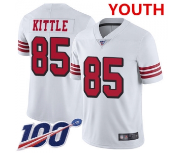 Youth 49ers #85 George Kittle White Rush Stitched Football Limited 100th Season Jersey