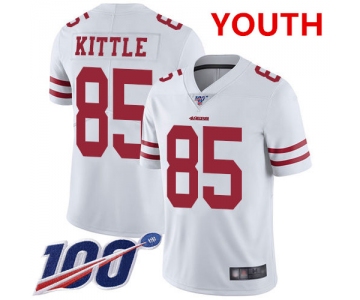 Youth 49ers #85 George Kittle White Stitched Football 100th Season Vapor Limited Jersey