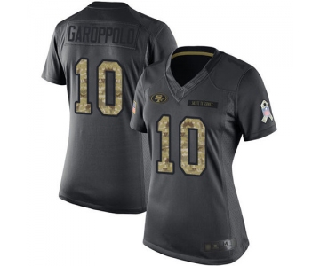 49ers #10 Jimmy Garoppolo Black Women's Stitched Football Limited 2016 Salute to Service Jersey