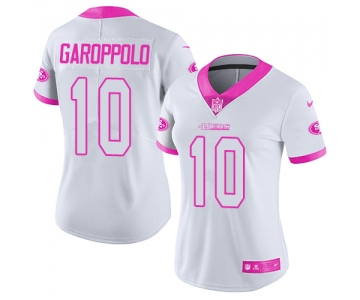 49ers #10 Jimmy Garoppolo White Pink Women's Stitched Football Limited Rush Fashion Jersey