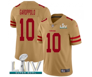 Nike 49ers #10 Jimmy Garoppolo Gold Super Bowl LIV 2020 Youth Stitched NFL Limited Inverted Legend Jersey