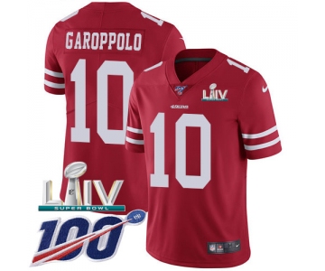 Nike 49ers #10 Jimmy Garoppolo Red Super Bowl LIV 2020 Team Color Youth Stitched NFL 100th Season Vapor Limited Jersey