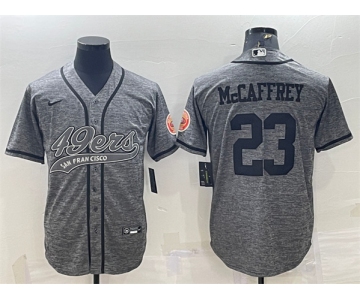 Men's San Francisco 49ers #23 Christian McCaffrey Gray With Patch Cool Base Stitched Baseball Jersey