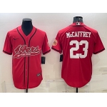 Men's San Francisco 49ers #23 Christian McCaffrey Red With Patch Cool Base Stitched Baseball Jersey