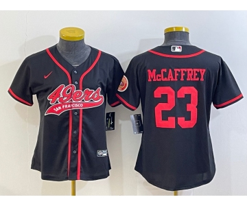 Women's San Francisco 49ers #23 Christian McCaffrey Black With Patch Cool Base Stitched Baseball Jersey