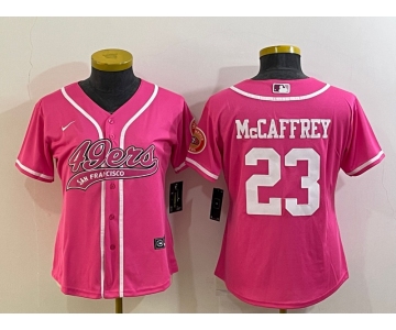 Women's San Francisco 49ers #23 Christian McCaffrey Pink With Patch Cool Base Stitched Baseball Jersey