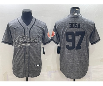 Men's San Francisco 49ers #97 Nick Bosa Gray With Patch Cool Base Stitched Baseball Jersey