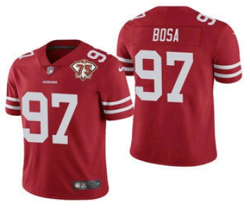 Men's San Francisco 49ers #97 Nick Bosa Red 75th Anniversary Patch 2021 Vapor Untouchable Stitched Nike Limited Jersey