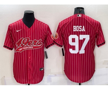 Men's San Francisco 49ers #97 Nick Bosa Red With Patch Cool Base Stitched Baseball Jersey