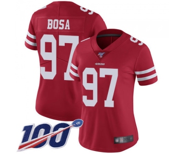 Nike 49ers #97 Nick Bosa Red Team Color Women's Stitched NFL 100th Season Vapor Limited Jersey