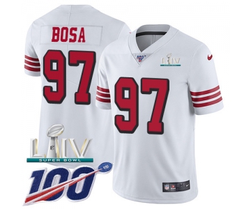 Nike 49ers #97 Nick Bosa White Super Bowl LIV 2020 Rush Youth Stitched NFL Limited 100th Season Jersey