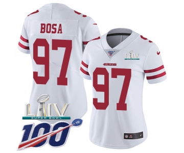 Nike 49ers #97 Nick Bosa White Super Bowl LIV 2020 Women's Stitched NFL 100th Season Vapor Limited Jersey
