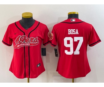 Women's San Francisco 49ers #97 Nick Bosa Red With Patch Cool Base Stitched Baseball Jersey