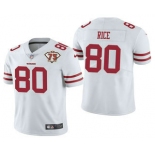 Men's San Francisco 49ers #80 Jerry Rice White 75th Anniversary Patch 2021 Vapor Untouchable Stitched Nike Limited Jersey