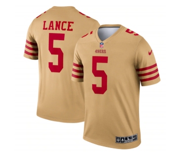 Men's San Francisco 49ers #5 Trey Lance 2022 New Gold Inverted Legend Stitched Football Jersey