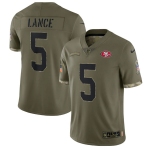 Men's San Francisco 49ers #5 Trey Lance 2022 Olive Salute To Service Limited Stitched Jersey