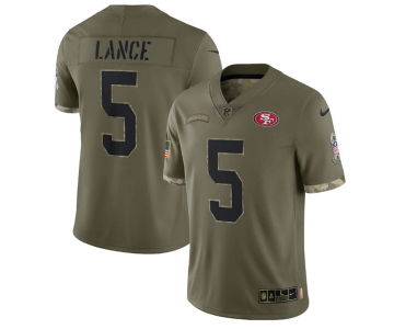 Men's San Francisco 49ers #5 Trey Lance 2022 Olive Salute To Service Limited Stitched Jersey