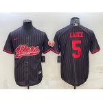 Men's San Francisco 49ers #5 Trey Lance Black With Patch Cool Base Stitched Baseball Jersey