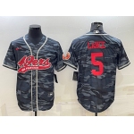 Men's San Francisco 49ers #5 Trey Lance Grey Camo With Patch Cool Base Stitched Baseball Jersey