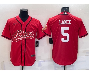 Men's San Francisco 49ers #5 Trey Lance Red Stitched Cool Base Nike Baseball Jersey