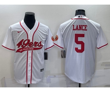 Men's San Francisco 49ers #5 Trey Lance White Stitched Cool Base Nike Baseball Jersey