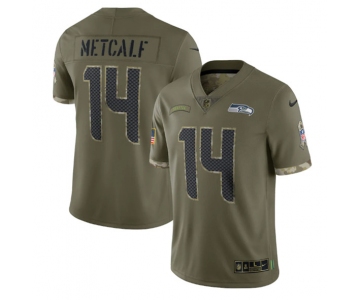 Men's Seattle Seahawks #14 DK Metcalf 2022 Olive Salute To Service Limited Stitched Jersey