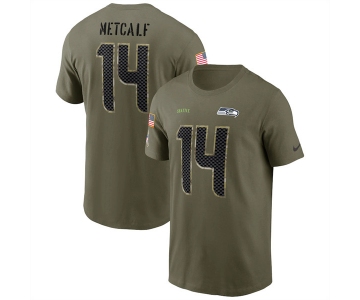 Men's Seattle Seahawks #14 DK Metcalf 2022 Olive Salute to Service T-Shirt