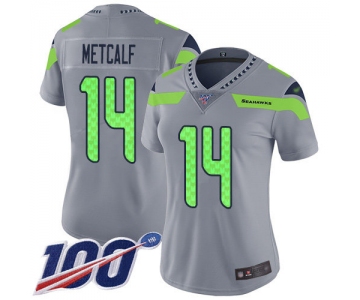 Seahawks #14 D.K. Metcalf Gray Women's Stitched Football Limited Inverted Legend 100th Season Jersey