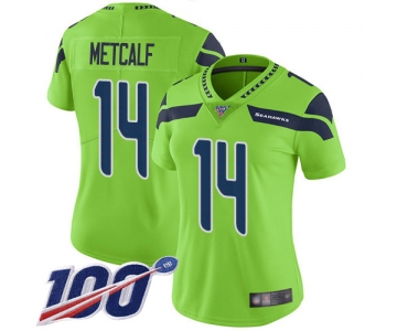 Seahawks #14 D.K. Metcalf Green Women's Stitched Football Limited Rush 100th Season Jersey