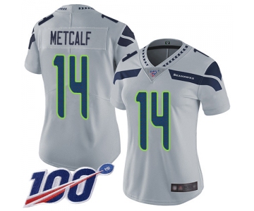 Seahawks #14 D.K. Metcalf Grey Alternate Women's Stitched Football 100th Season Vapor Limited Jersey