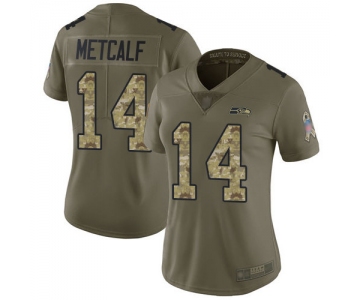 Seahawks #14 D.K. Metcalf Olive Camo Women's Stitched Football Limited 2017 Salute to Service Jersey